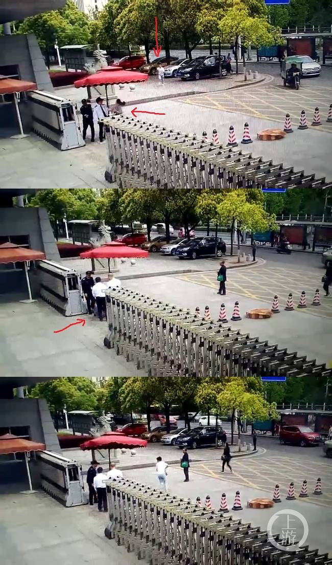 ▲宁顺花与陈定华离婚案上诉案审理当天，陈定华在衡阳中院门口抢走了宁顺花的身份证。视频截图/受访者提供